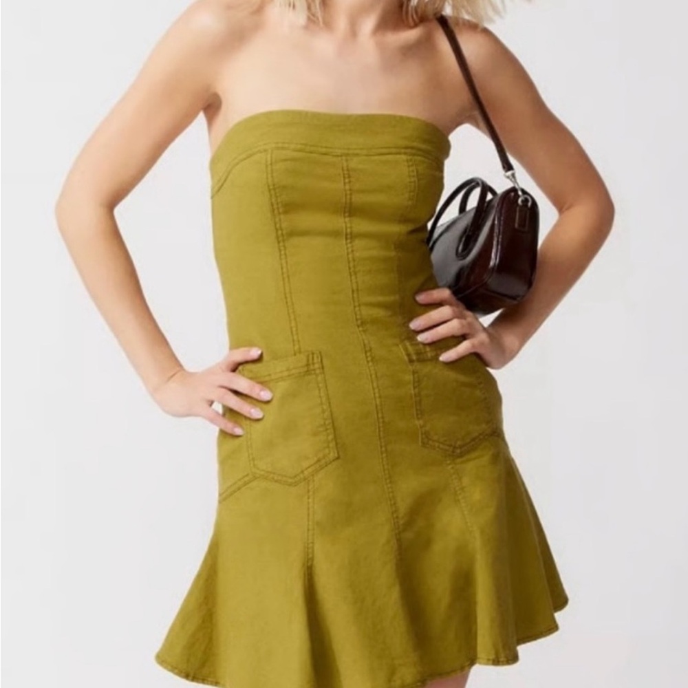 Urban Outfitters Strapless Olive Green Dress